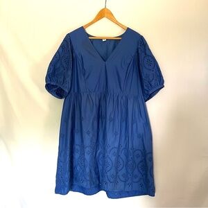 Old Navy Blue Eyelet Dress with slight puff sleeve Women’s Size XL Cottage Core